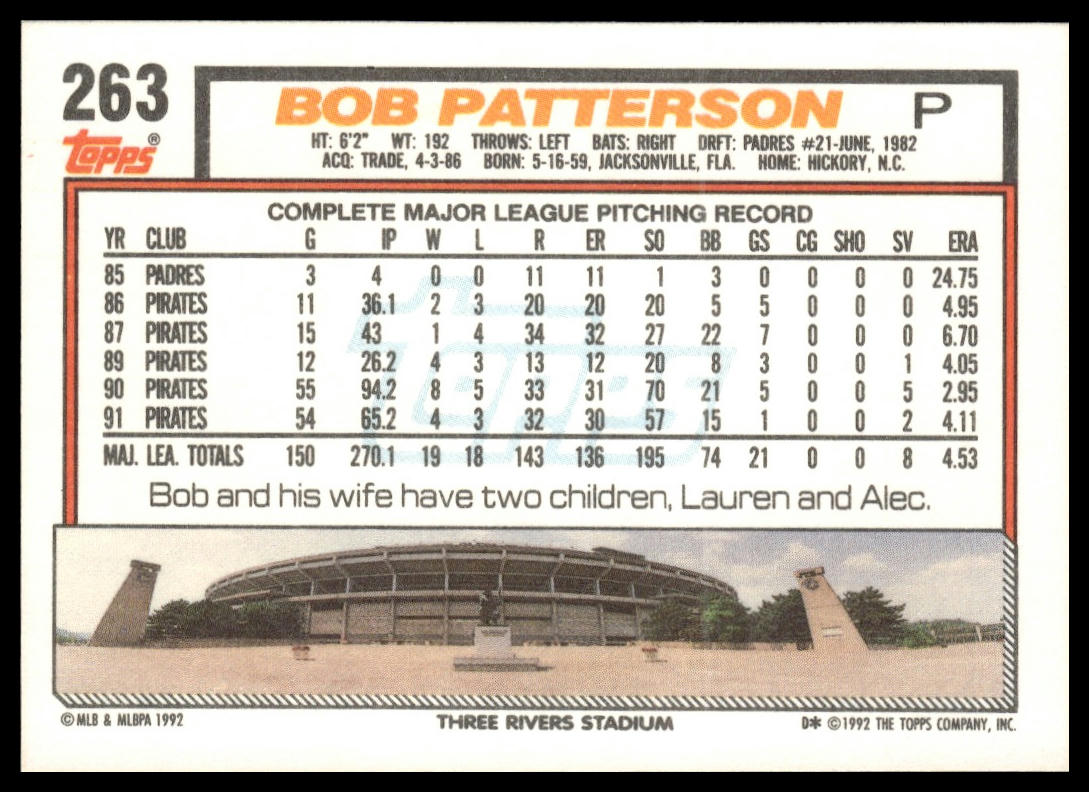 1992 Topps #263 Bob Patterson