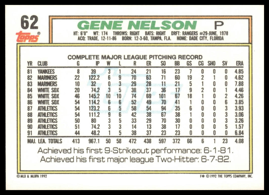 1992 Topps #62 Gene Nelson