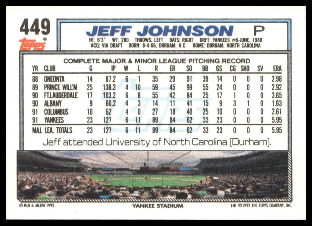 1992 Topps #449 Jeff Johnson