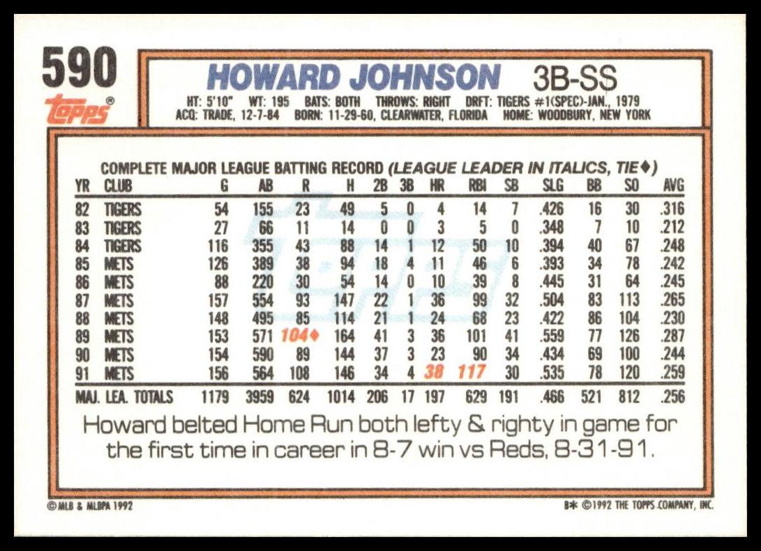 1992 Topps #590 Howard Johnson