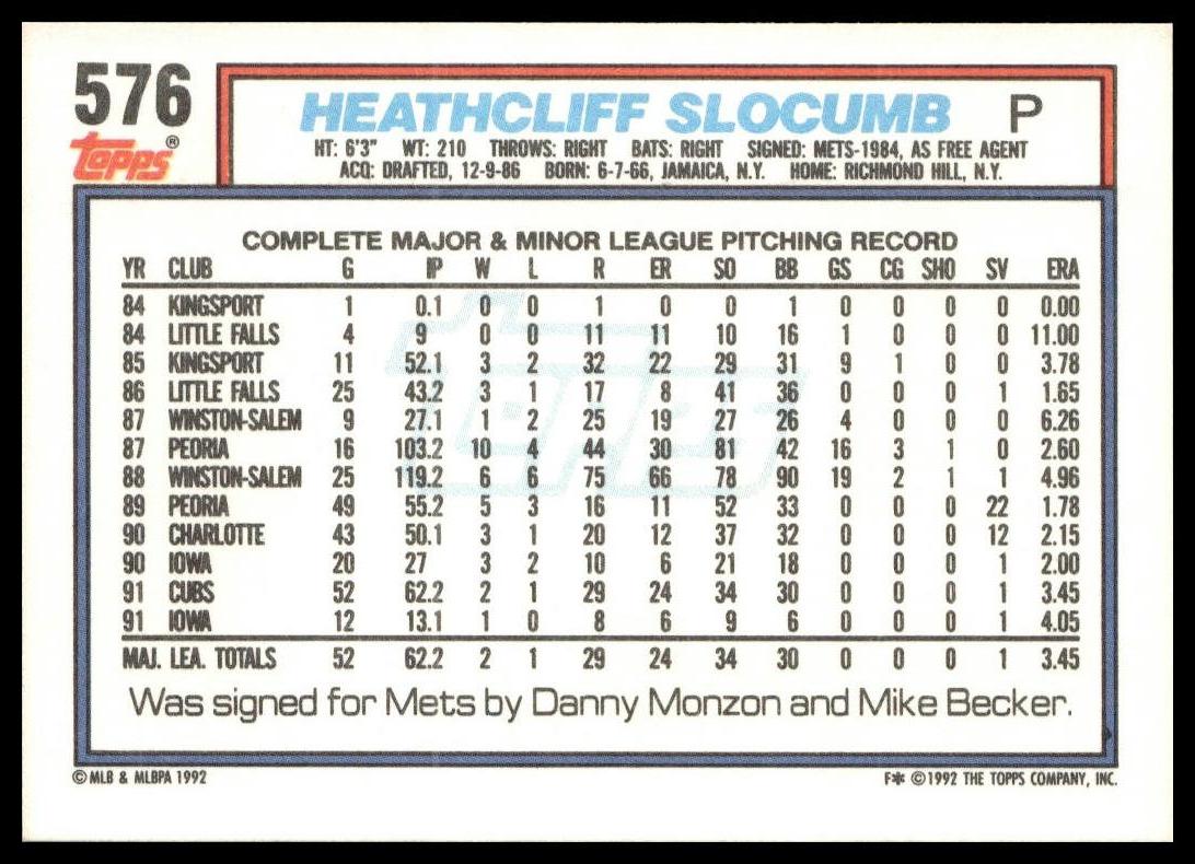 1992 Topps #576 Heathcliff Slocumb