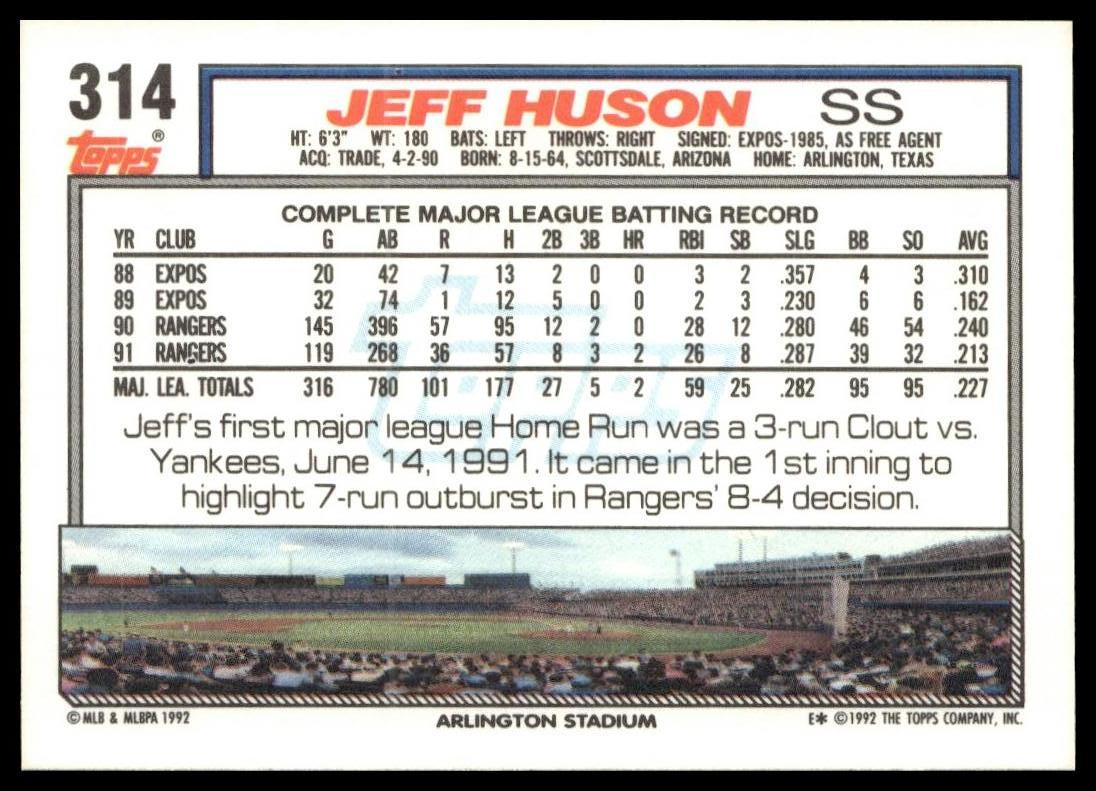 1992 Topps #314 Jeff Huson