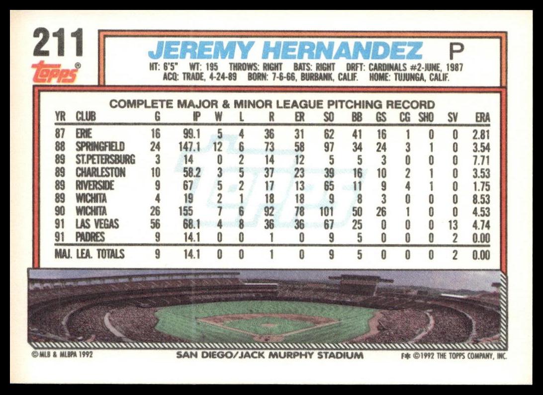 1992 Topps #211 Jeremy Hernandez