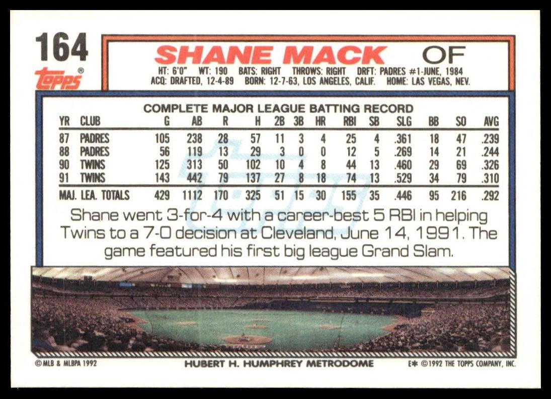 1992 Topps #164 Shane Mack