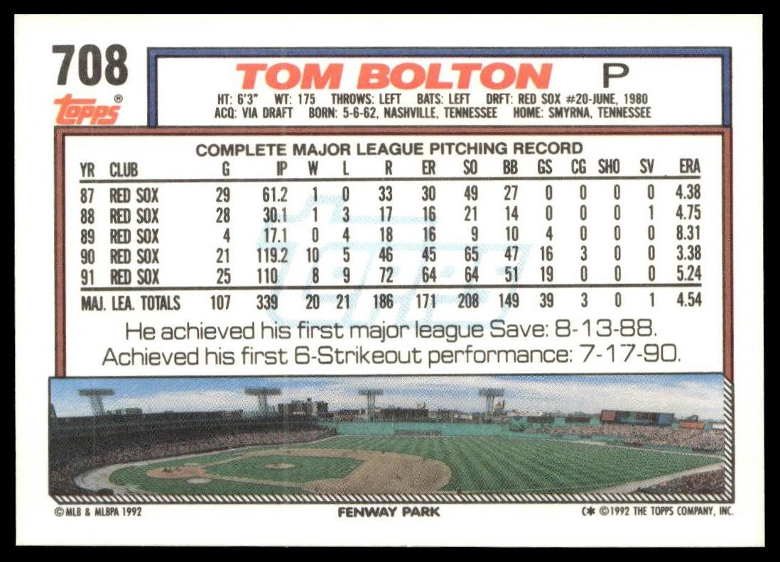1992 Topps #708 Tom Bolton