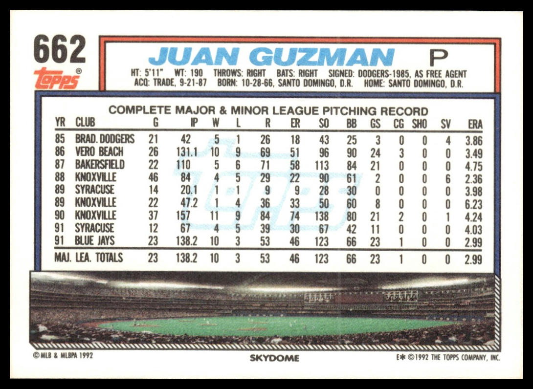 1992 Topps #662 Juan Guzman