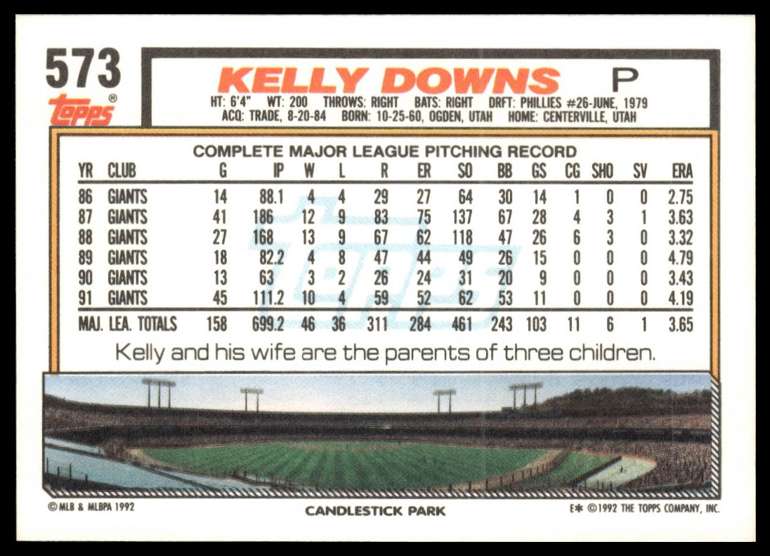 1992 Topps #573 Kelly Downs