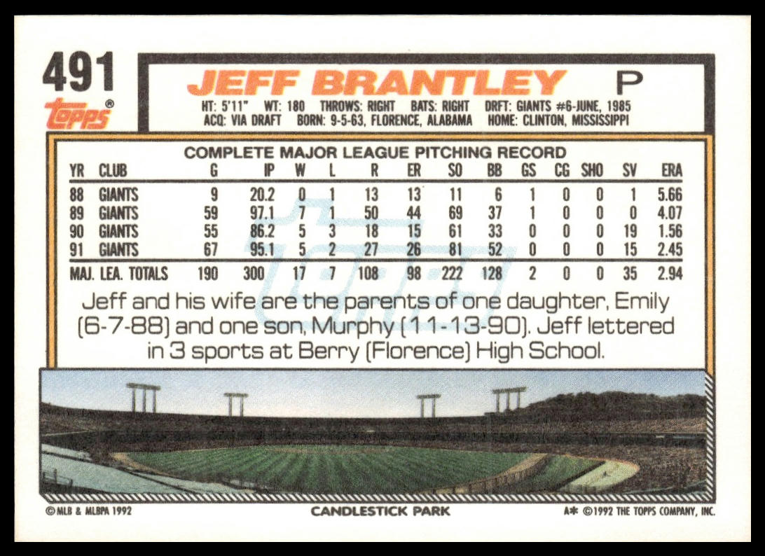 1992 Topps #491 Jeff Brantley