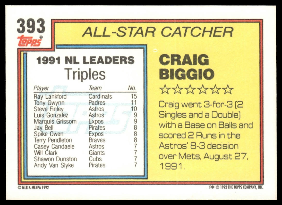1992 Topps #393 Craig Biggio