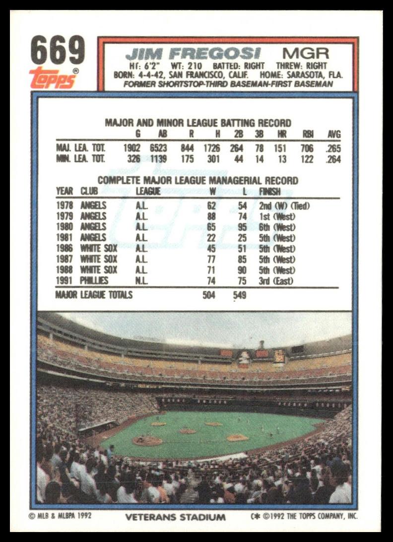 1992 Topps #669 Jim Fregosi