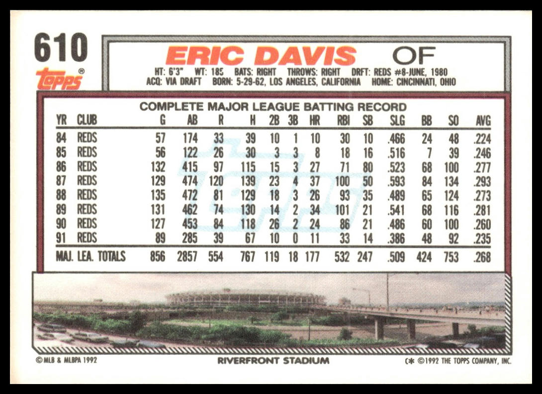 1992 Topps #610 Eric Davis