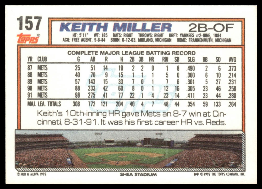 1992 Topps #157b Keith Miller print code F*