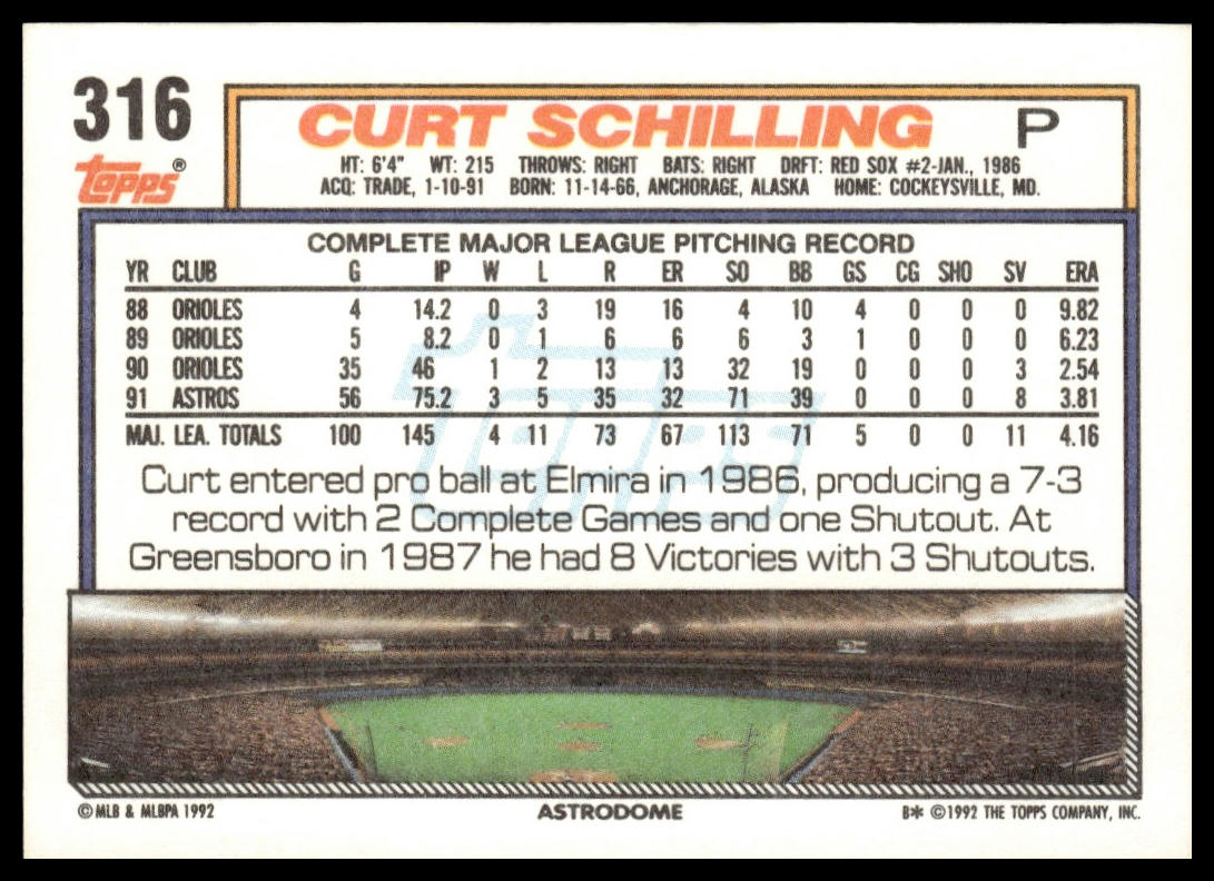 1992 Topps #316 Curt Schilling