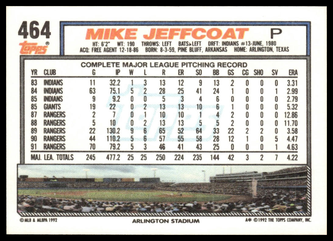 1992 Topps #464 Mike Jeffcoat