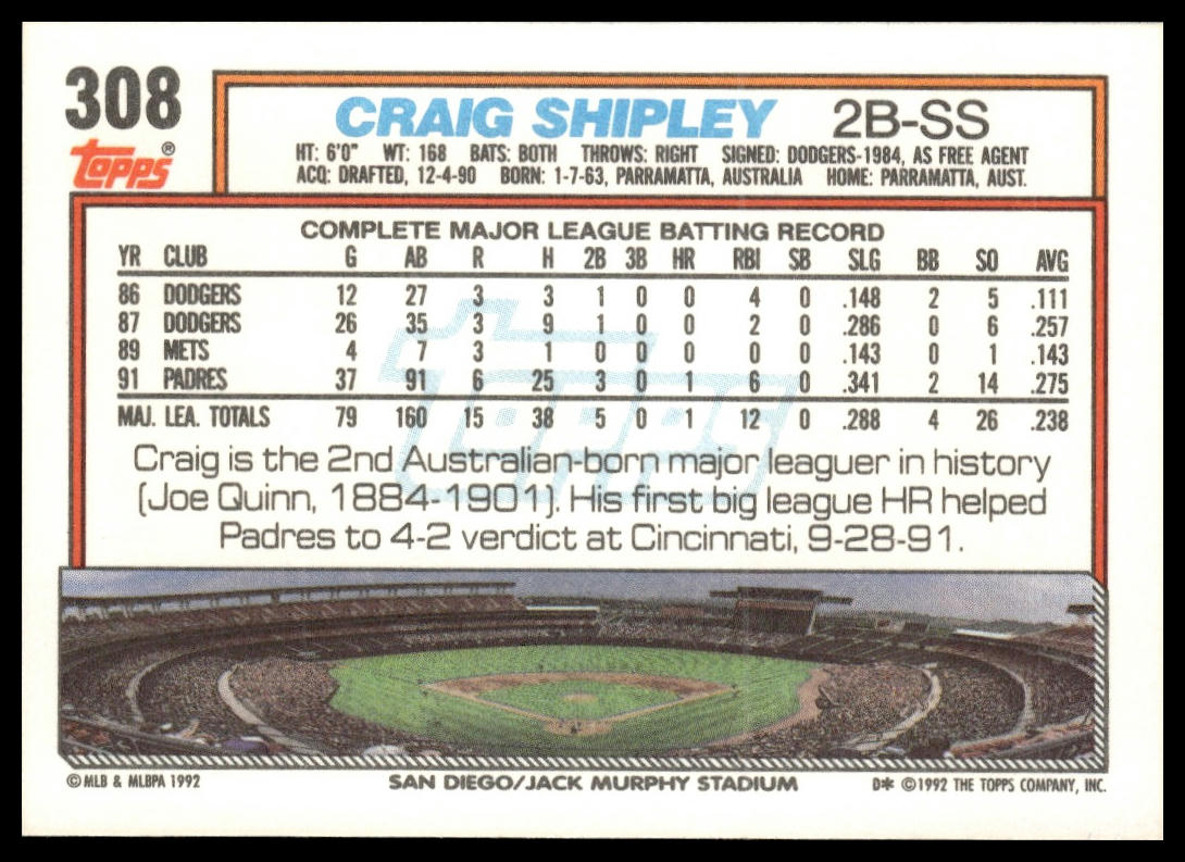 1992 Topps #308 Craig Shipley