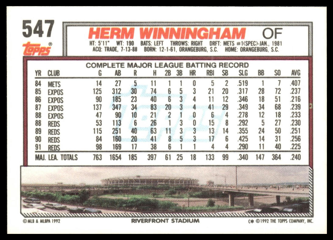 1992 Topps #547 Herm Winningham