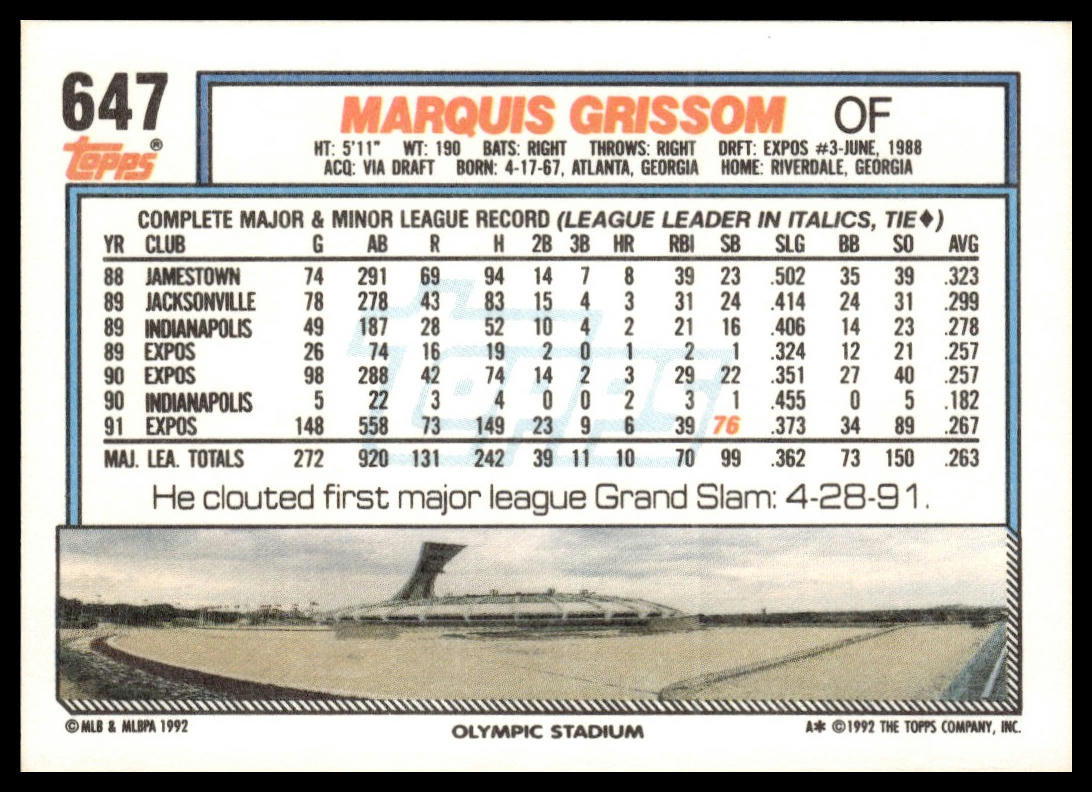 1992 Topps #647 Marquis Grissom