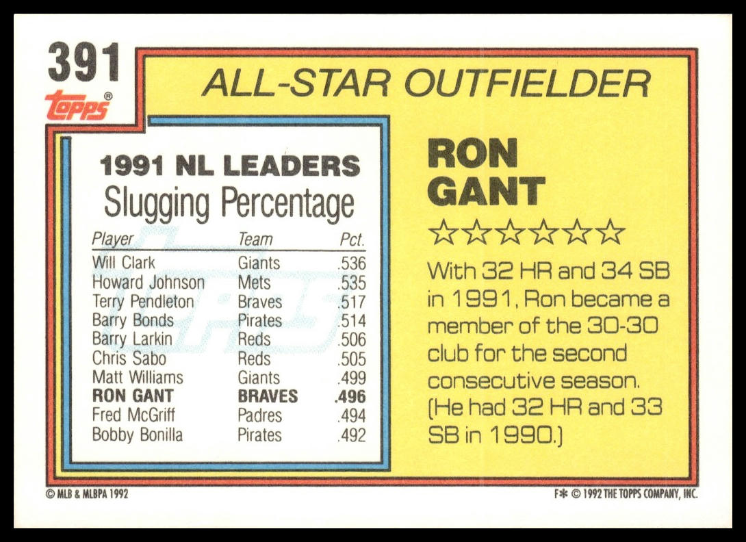 1992 Topps #391 Ron Gant
