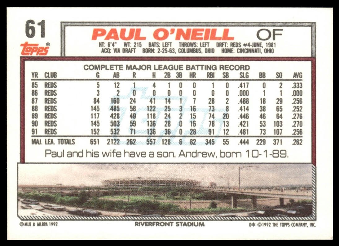 1992 Topps #61 Paul O'Neill