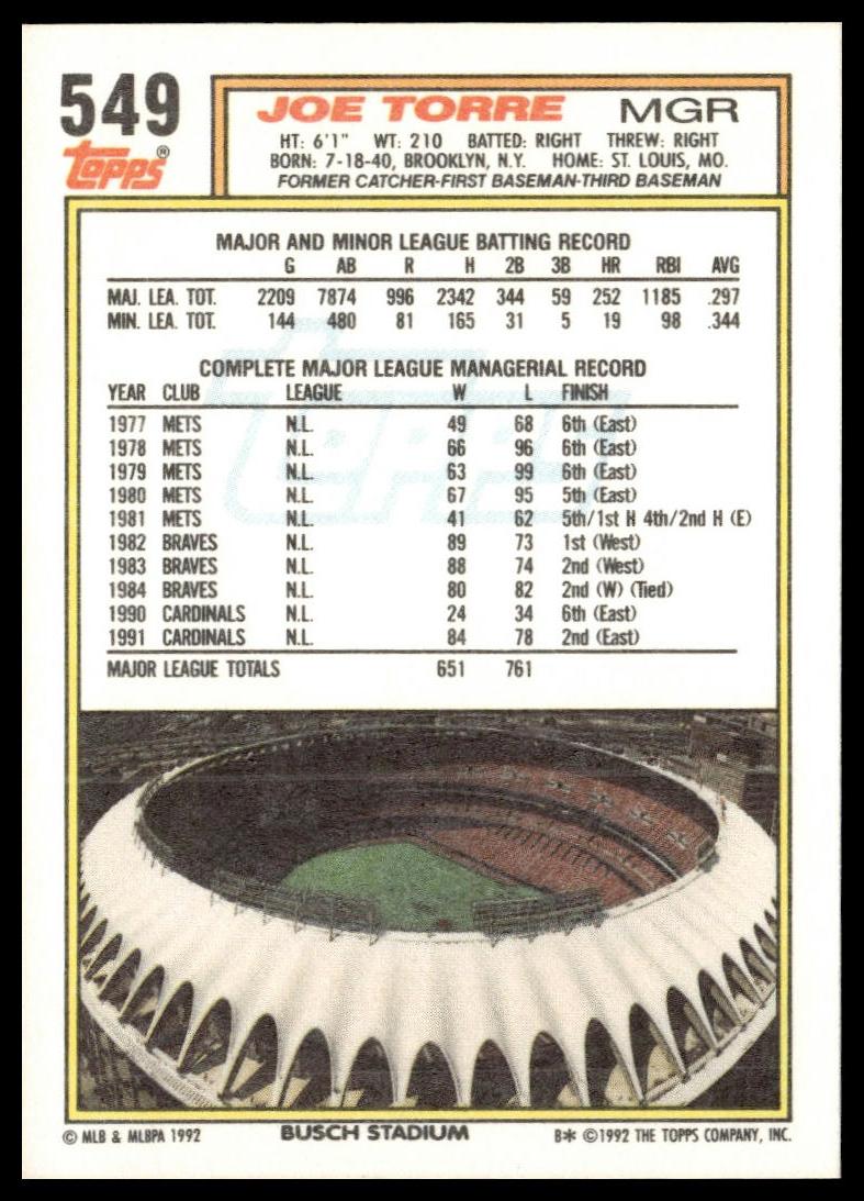 1992 Topps #549 Joe Torre