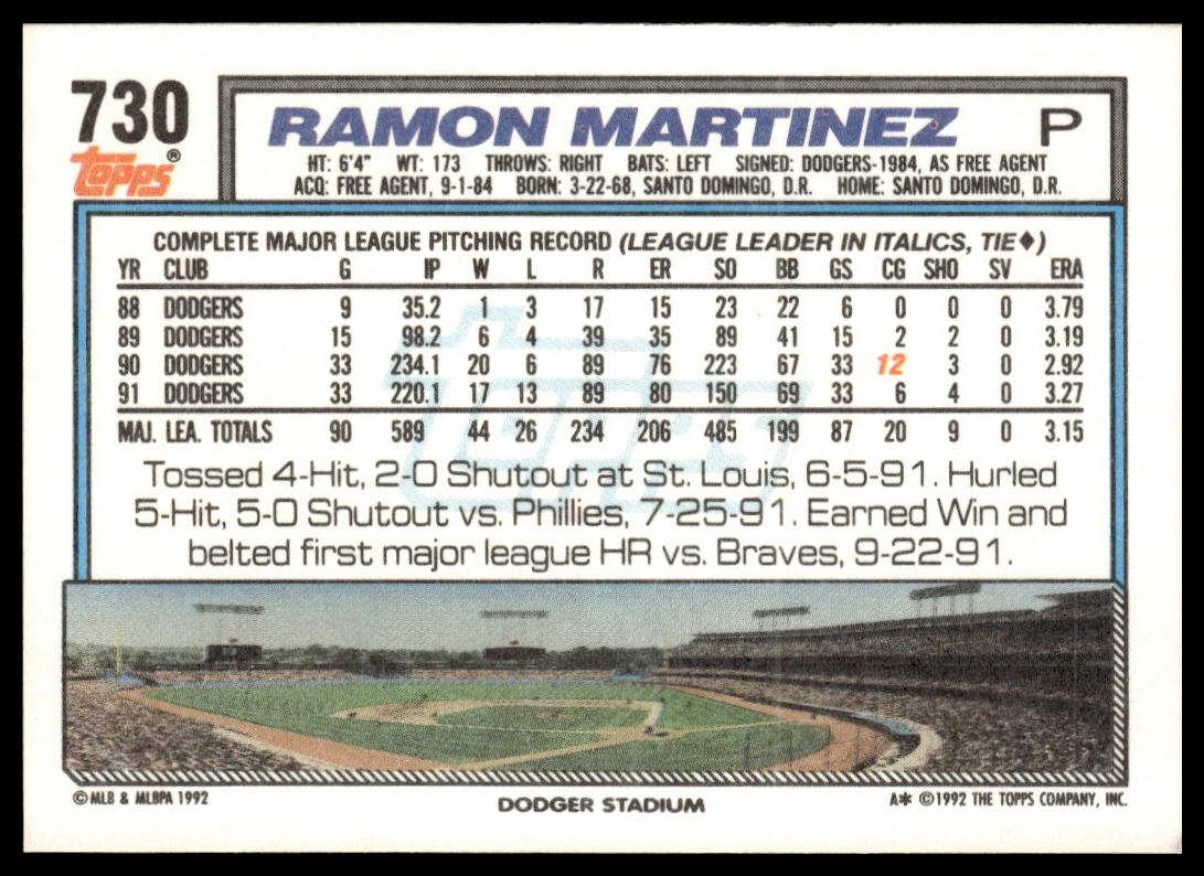 1992 Topps #730 Ramon Martinez
