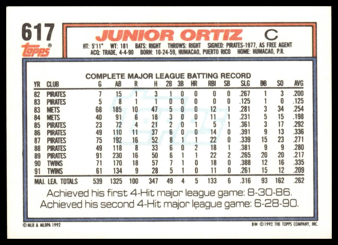 1992 Topps #617 Junior Ortiz