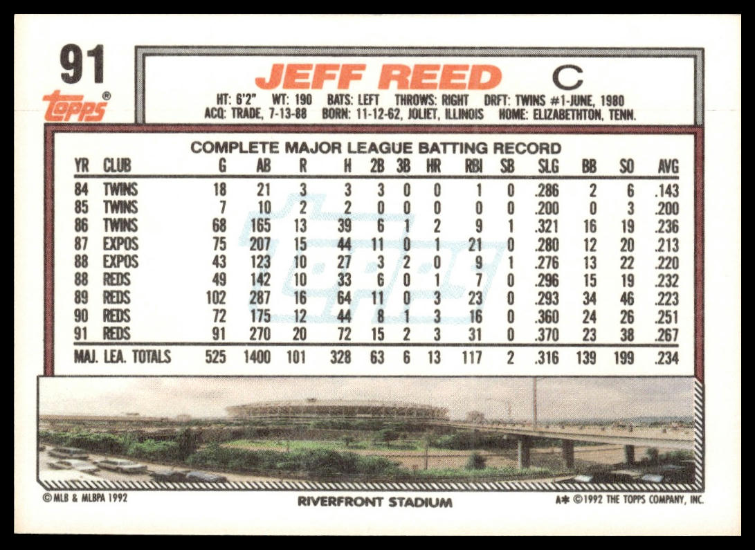 1992 Topps #91 Jeff Reed