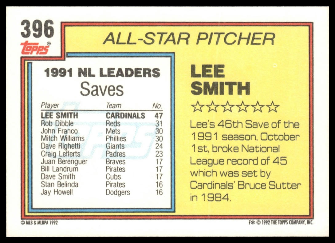1992 Topps #396 Lee Smith