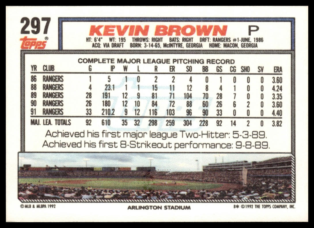 1992 Topps #297 Kevin Brown