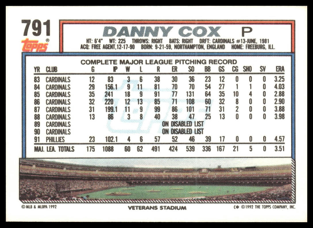 1992 Topps #791 Danny Cox