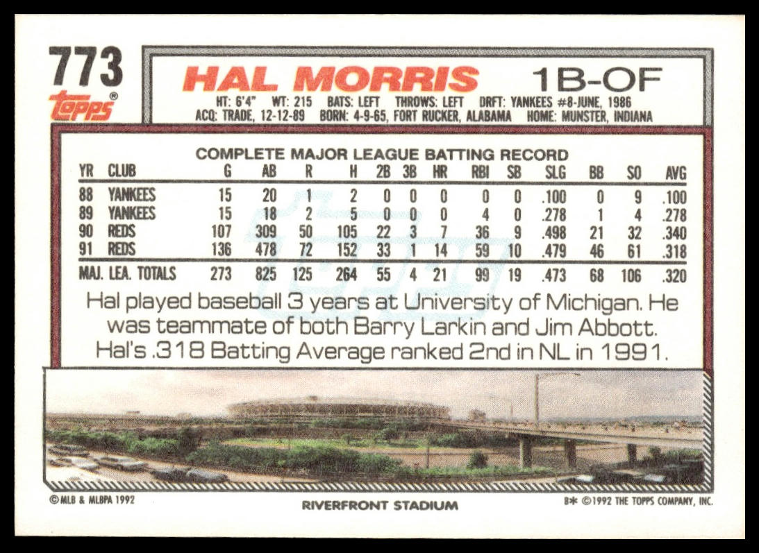 1992 Topps #773 Hal Morris