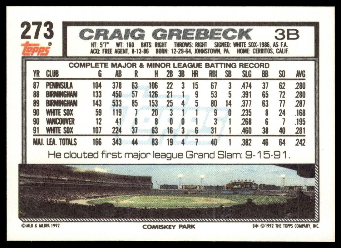 1992 Topps #273 Craig Grebeck