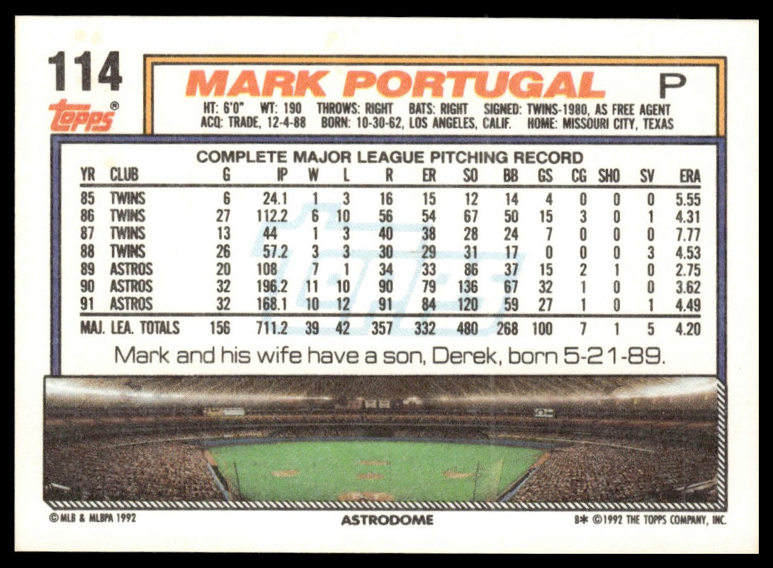 1992 Topps #114 Mark Portugal