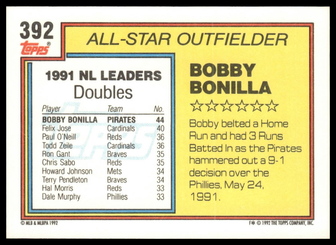 1992 Topps #392 Bobby Bonilla