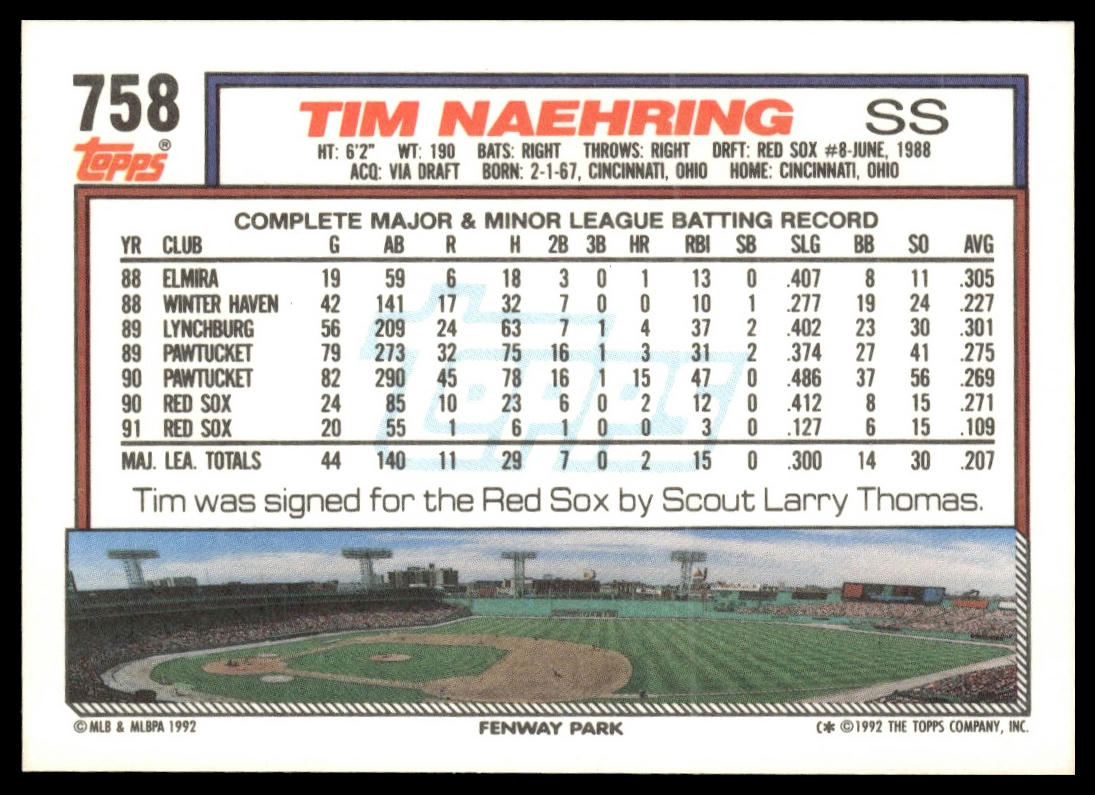 1992 Topps #758 Tim Naehring