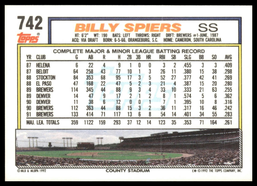 1992 Topps #742 Bill Spiers