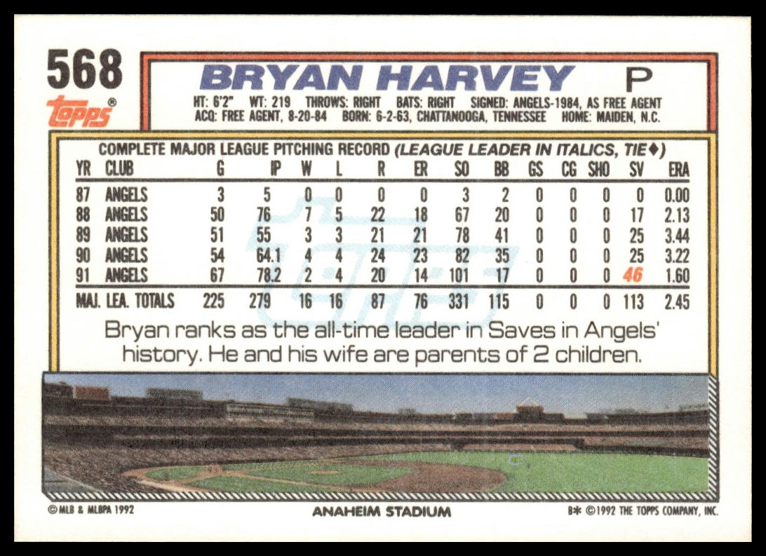 1992 Topps #568 Bryan Harvey