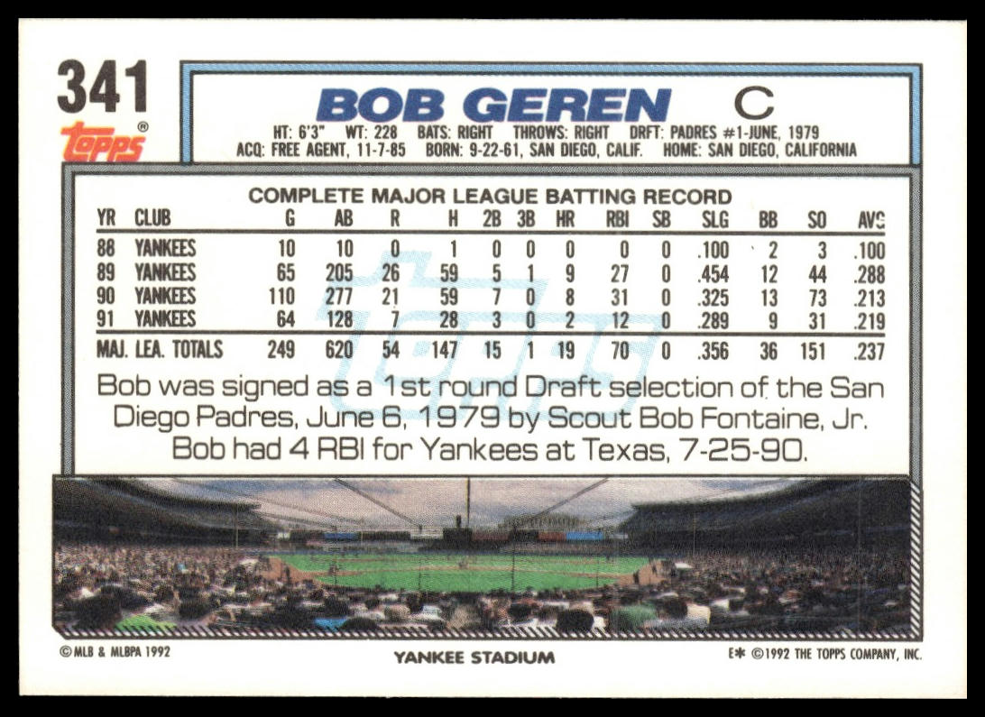1992 Topps #341 Bob Geren