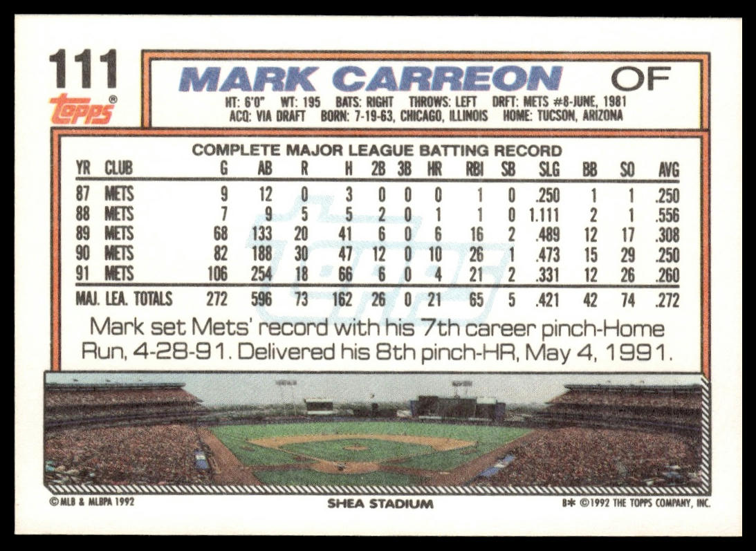 1992 Topps #111a Mark Carreon print code F*