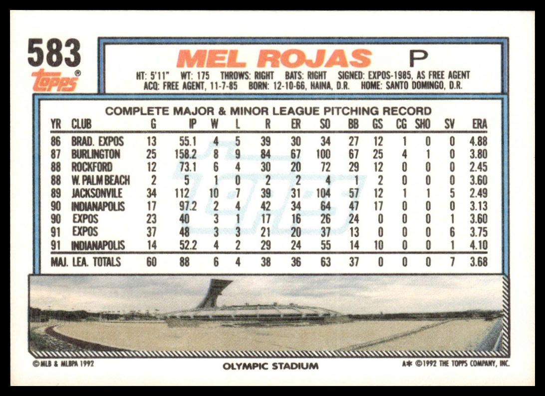 1992 Topps #583 Mel Rojas