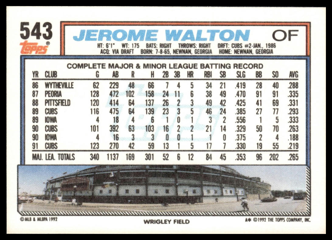 1992 Topps #543 Jerome Walton
