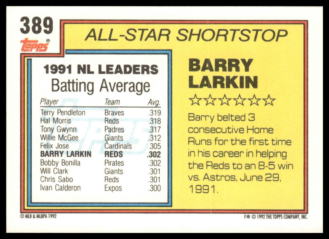 1992 Topps #389 Barry Larkin