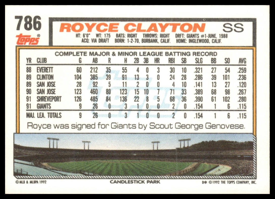 1992 Topps #786 Royce Clayton