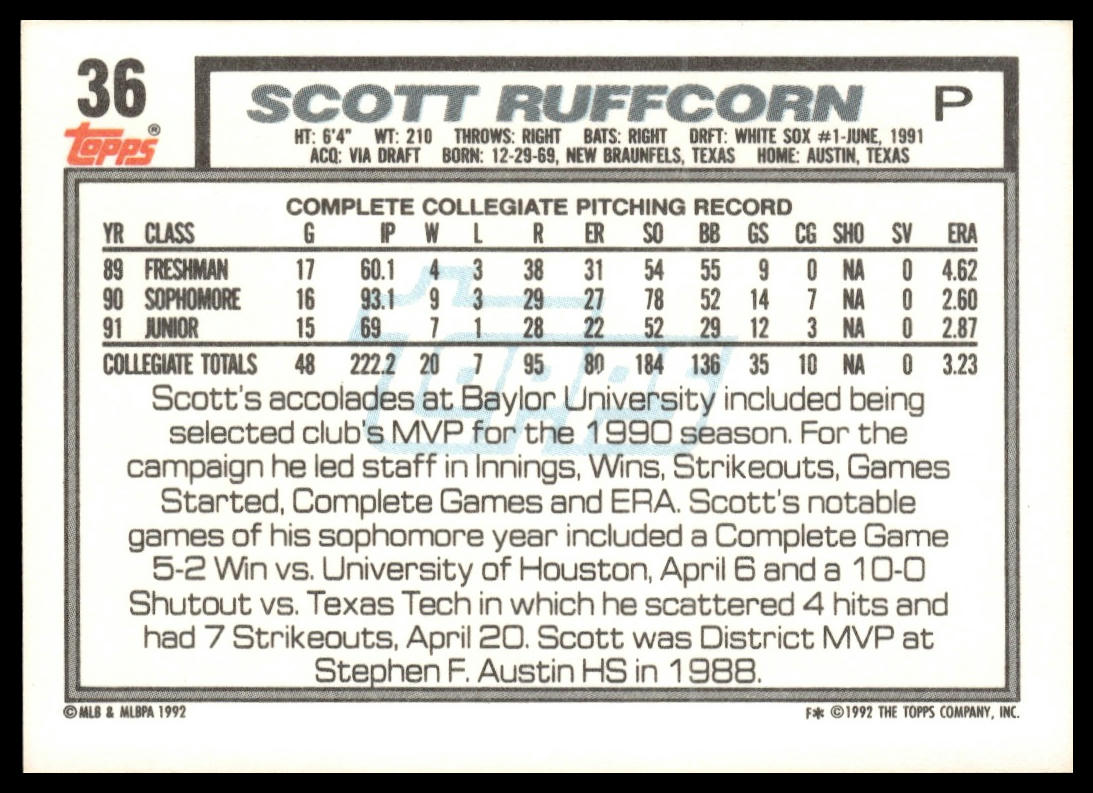 1992 Topps #36 Scott Ruffcorn