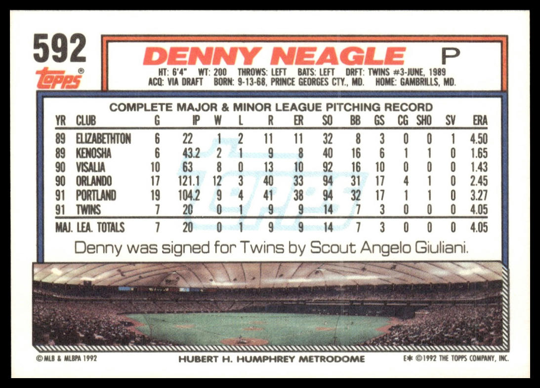1992 Topps #592 Denny Neagle