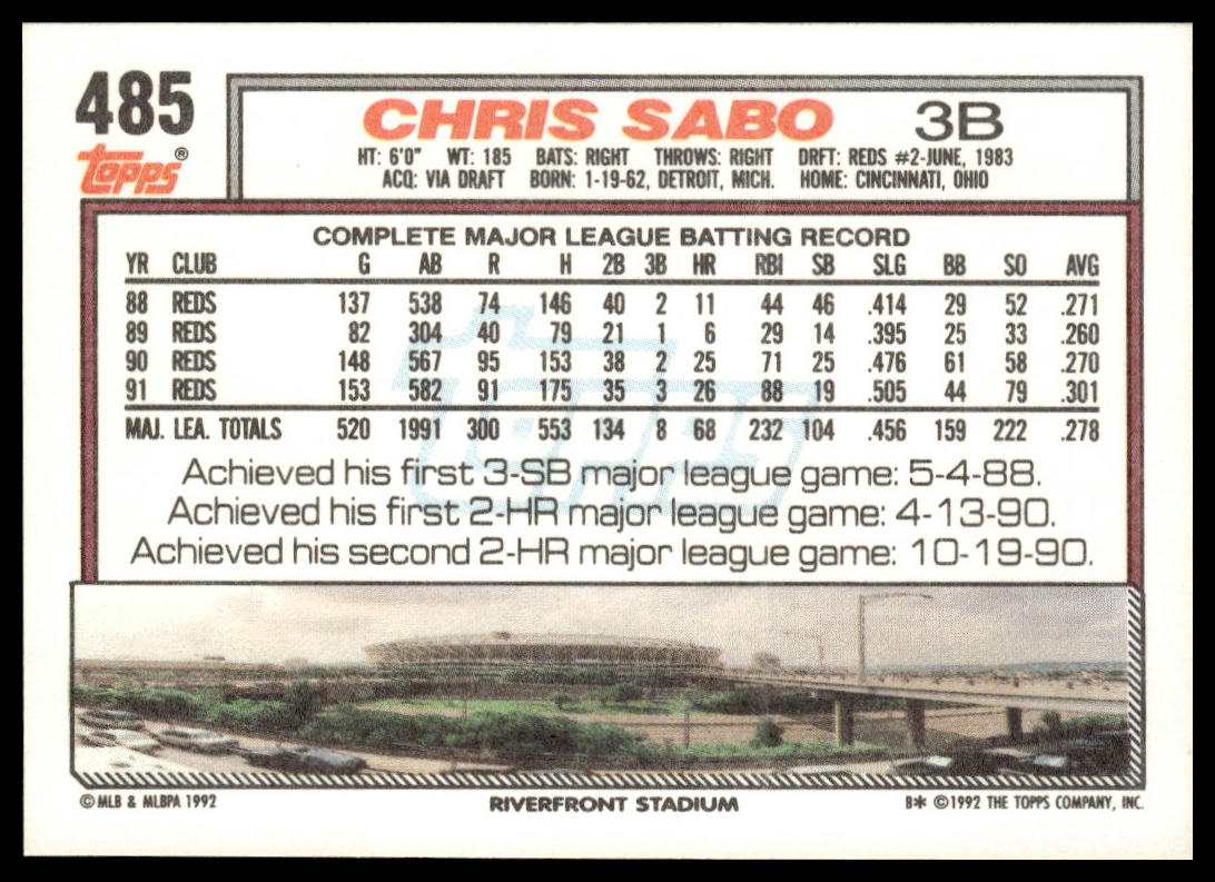 1992 Topps #485 Chris Sabo