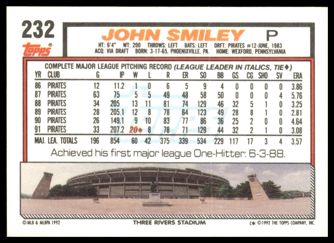 1992 Topps #232 John Smiley