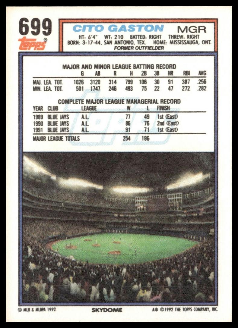 1992 Topps #699 Cito Gaston