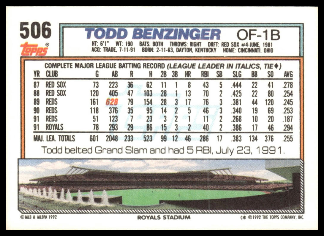 1992 Topps #506 Todd Benzinger