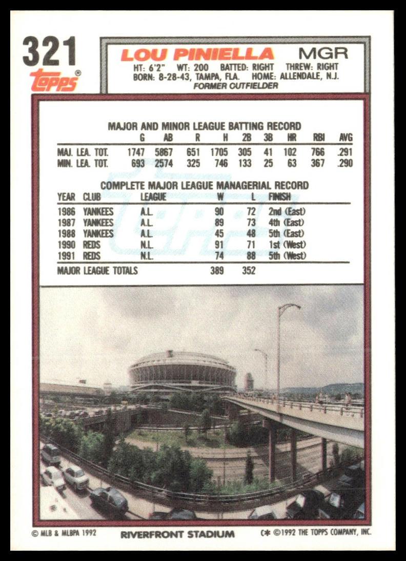 1992 Topps #321 Lou Piniella